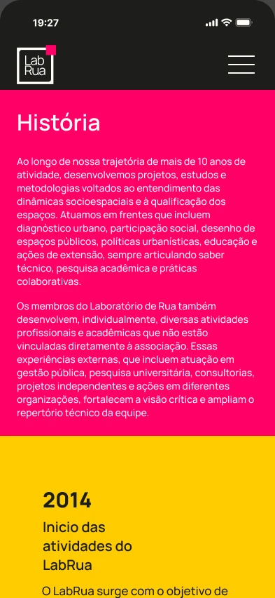 Página História com a linha do tempo do laboratório