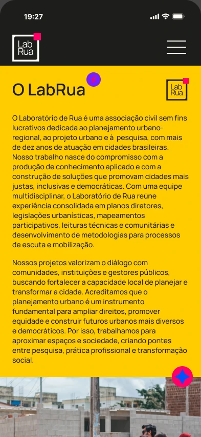 Página O LabRua com a apresentação da associação