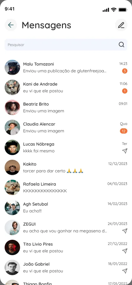 Lista de mensagens diretas