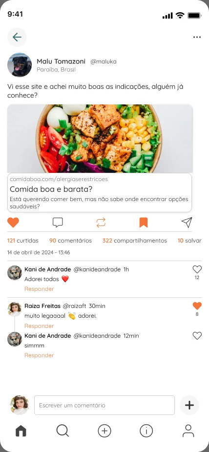 Publicação com curtidas, comentários e respostas
