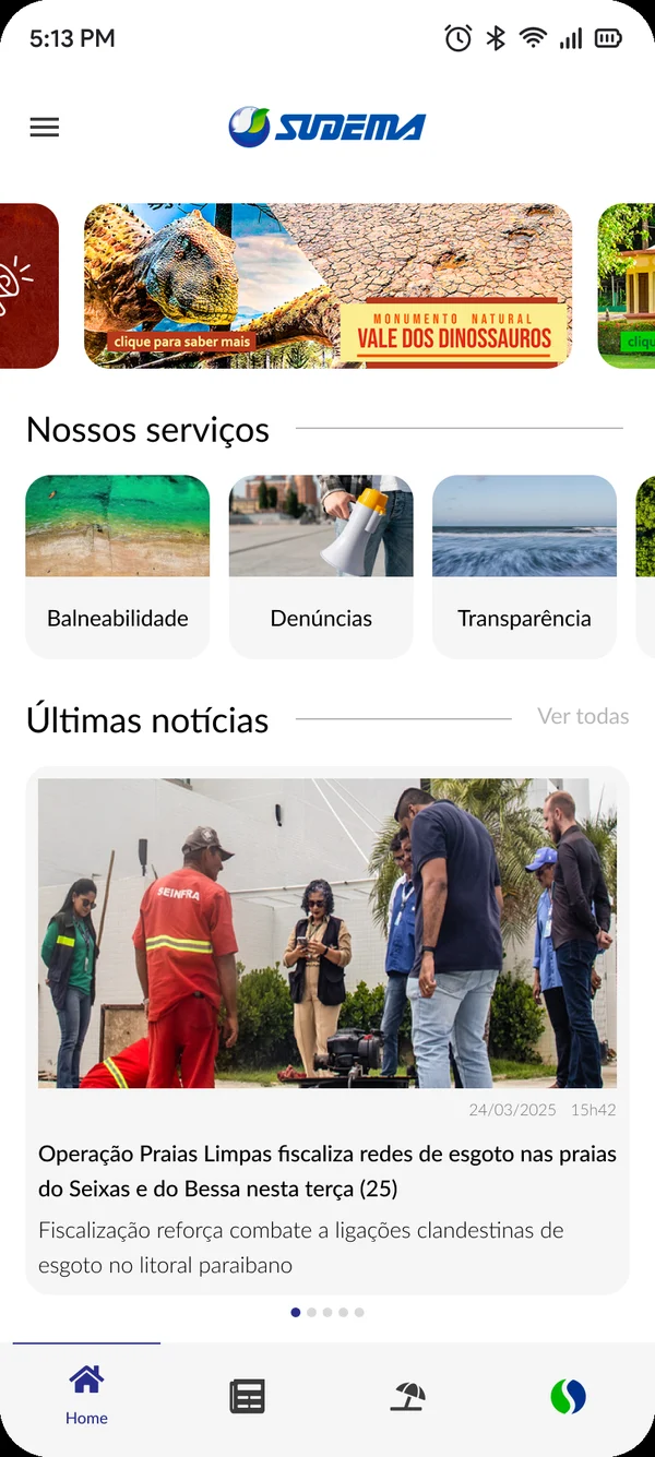 Início com destaques, serviços e últimas notícias