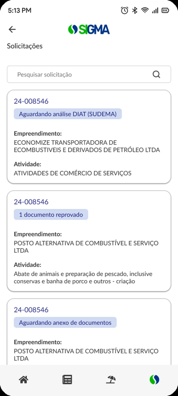 Licenças emitidas com busca e botão para baixar cada licença
